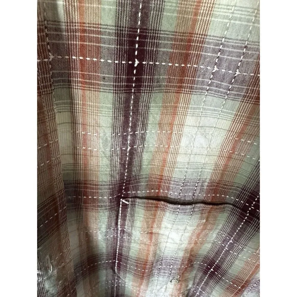 Roper Mens XL Plaid Band Collar Western Shirt Brown Tan Long‎ Sleeve Cotton